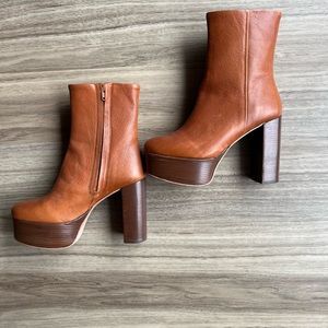 Free People Brown Leather Platform Boots, Never Worn